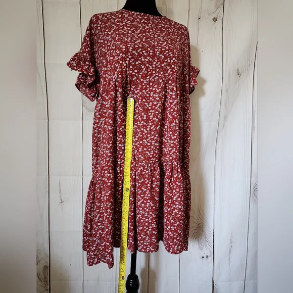 Red floral dress, size L - Picture 2 of 3